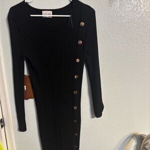 Olive & Oak Black Asymmetrical Ribbed Bodycon Dress